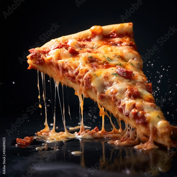 Fototapeta Melting Cheese Pizza Slice Generated with AI