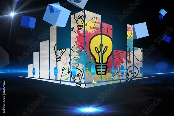 Fototapeta Composite image of light bulb on abstract screen