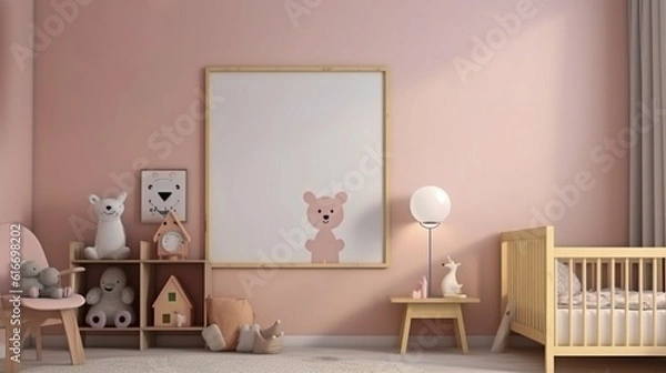 Fototapeta Mock up poster frame in children room interior background. Generative AI.