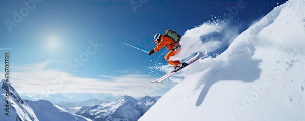 Obraz Freeride skiing skier jumping. generative ai