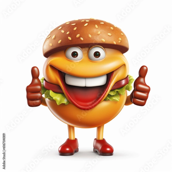 Fototapeta 3d hamburger showing thumb up. concept of kids meal. Generative AI.
