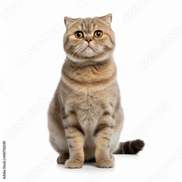 Obraz Standing Scottish Fold Cat. Isolated on Caucasian, White Background. Generative AI.