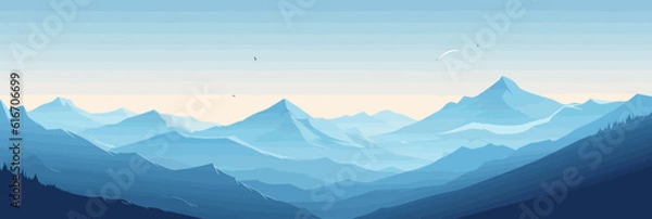 Obraz Mountain landscape vector art with blue hues.