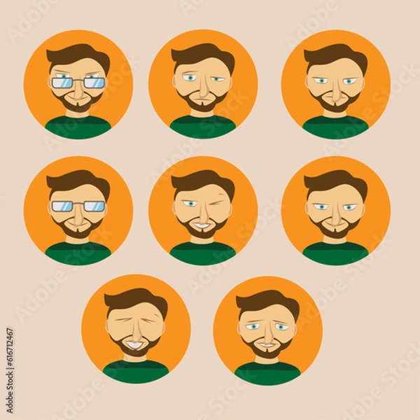 Obraz Cartoon man character with big nose with various facial
