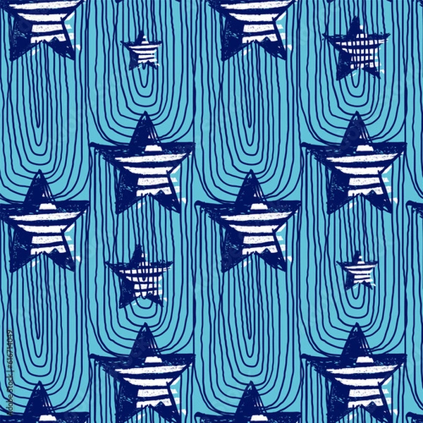 Fototapeta Abstract seamless pattern with stars. Grunge background with star silhouette. Grungy star endless print for sport textile or fashion clothes. Wrapping paper. Sketch geometric ornament