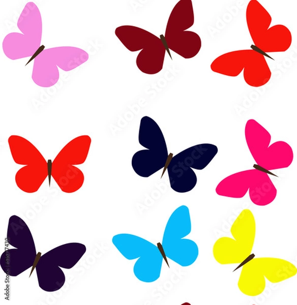 Fototapeta Butterfly seamless repeat pattern design background vector. Random colorful butterflies pattern for printing wallpaper, gift wrapping paper, bed linen, textile, fabric, cover, bags prints, clothing