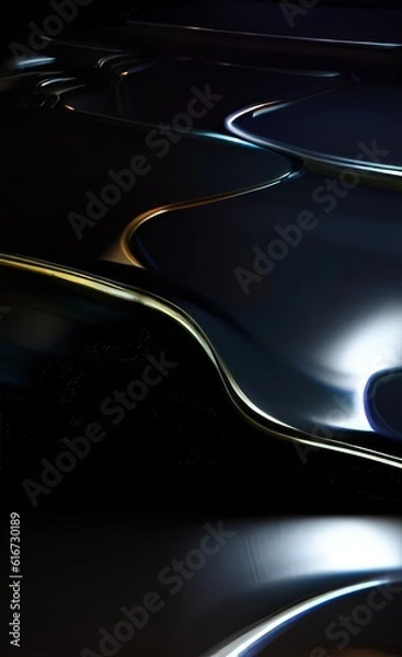 Fototapeta Metallic dark black color tone abstract futuristic architectural background.