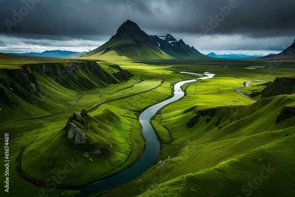 Obraz landscape with mountains and clouds by AI generating