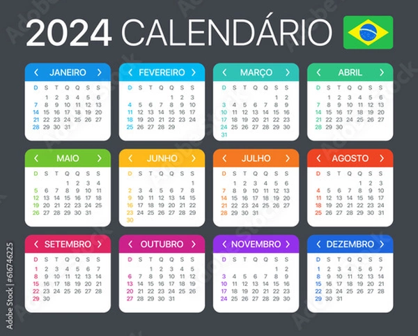 Fototapeta 2024 Calendar - vector template graphic illustration - Brazilian version