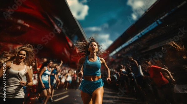 Fototapeta Athlete winning the race with high facial expression, Generative AI