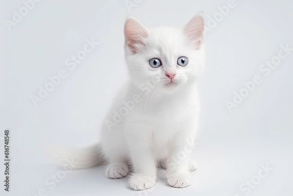Fototapeta cute fluffy white kitten on white background