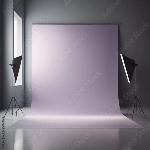 Fototapeta Modern Light Lilac Backdrop for Product Presentation with a Subtle Smoke Effect and Smooth Floor