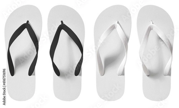 Fototapeta 3D illustration. Black and white flipflop mockup isolated on white background. Top view
