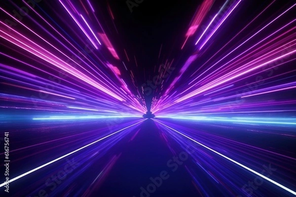 Fototapeta abstract futuristic background portal tunnel with pink blue glowing neon moving high speed wave lines and bokeh lights. Data transfer concept Fantastic wallpaper
