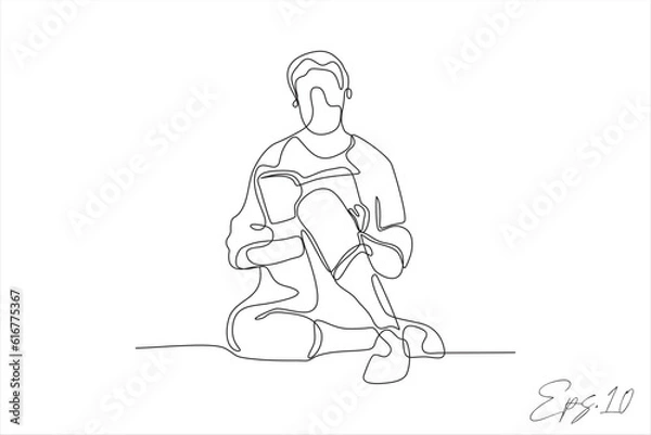 Fototapeta continuous line vector illustration
 people read books