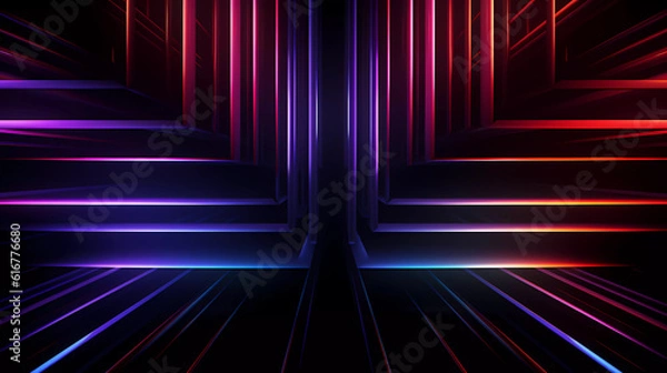 Fototapeta Bright neon lines forming geometric shapes on a dark background.