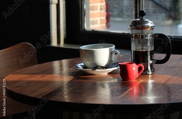 Obraz cafe coffee cup and cafeteria on table