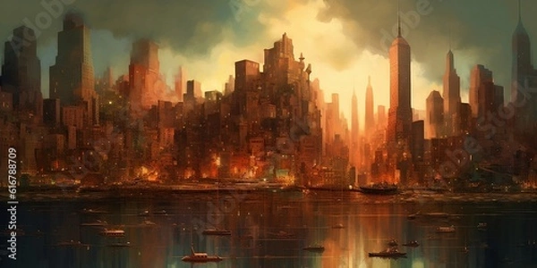 Obraz Abstract sunset over the river (Generative AI)