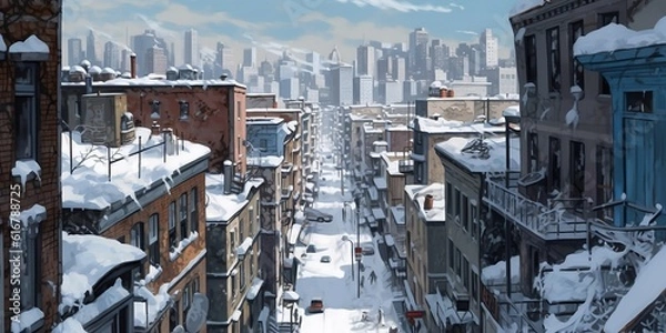 Obraz Big city with snow (Generative AI)