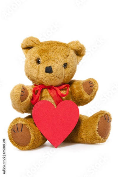 Obraz Süßer Teddybär mit rotem Herz vor der Brust