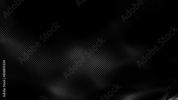 Obraz Dot white black wave technology texture background. Abstract big data digital concept. 3d rendering.
