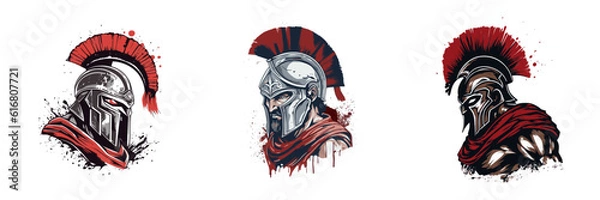 Fototapeta Spartan warrior face. Cartoon vector illustration.