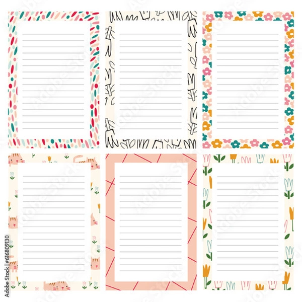 Fototapeta Collection of weekly or daily planner, note paper, to do list, sticker templates decorated with floral illustrations. School planner and organizer. flat vector