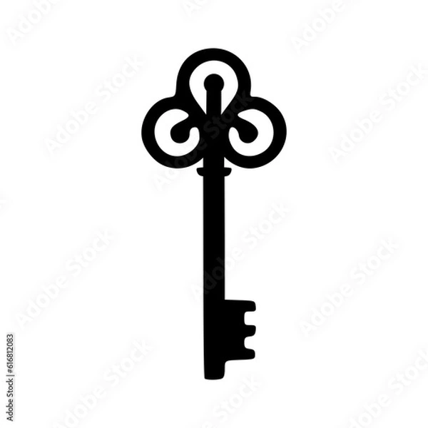 Obraz Vintage key icon black outlines vector illustration