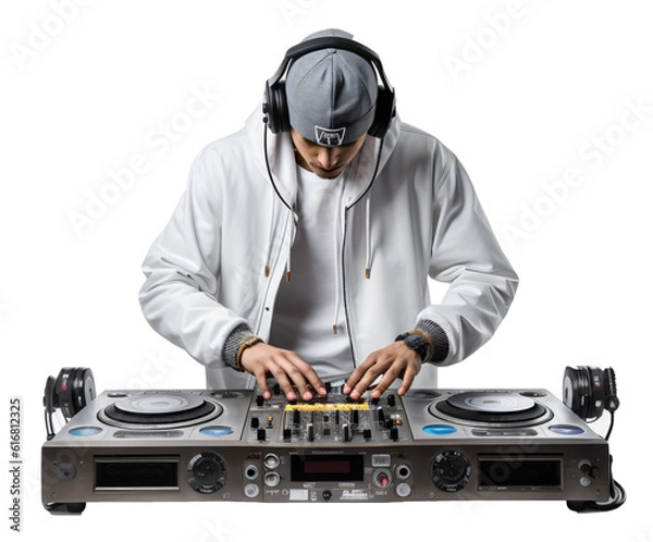 Fototapeta Dj mixing music  isolated on the transparent background PNG. AI generative.