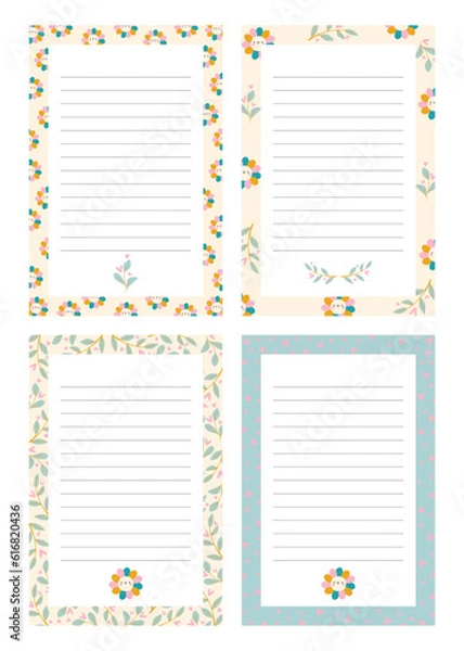 Fototapeta Collection of weekly or daily planner, note paper, to do list, sticker templates decorated with floral illustrations. School planner and organizer. flat vector