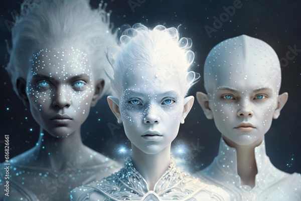 Fototapeta Starseed people as human aliens from another galaxies, fictitious person. AI generated image..