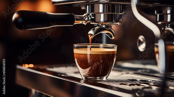 Obraz espresso pouring from coffee machine, generative ai