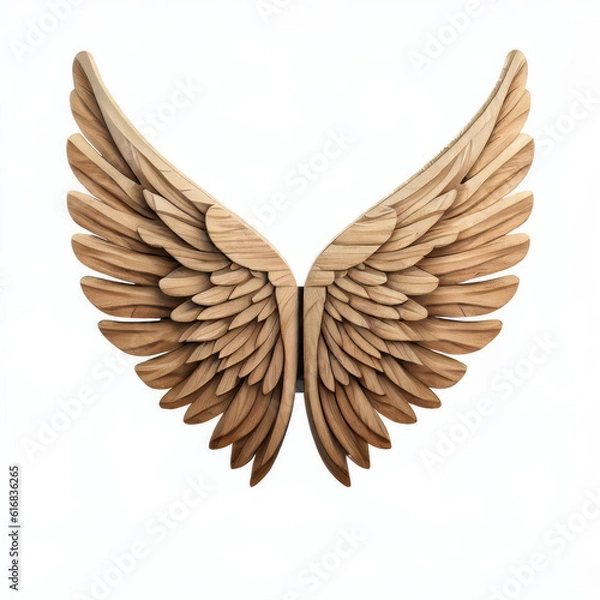 Fototapeta Wooden wings isolate on white background.Imaginative elements.generative AI