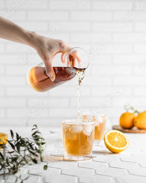 Fototapeta Cold tea with lemon