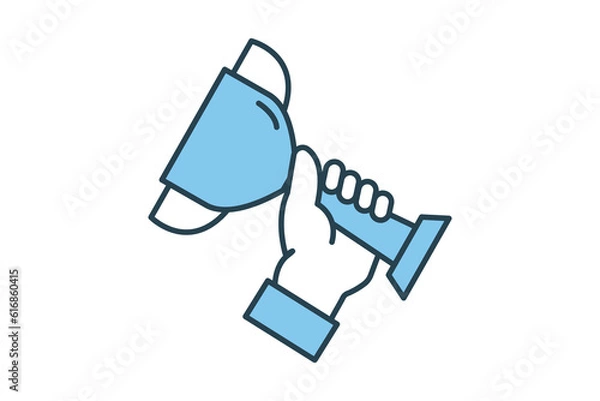 Fototapeta Hand icon holds champions cup. icon related to Champion, winner, success. Flat line icon style design. Simple vector design editable