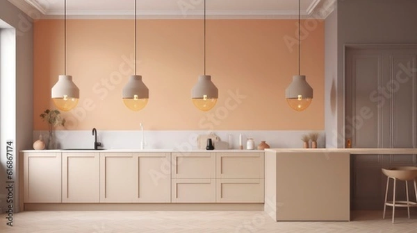 Fototapeta a kitchen with white wall in empty room in the scandinavian style generative ai