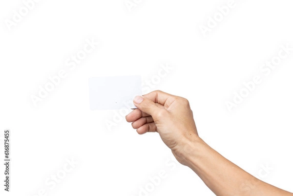 Obraz business man hand holding business card isolated on white background with clipping path