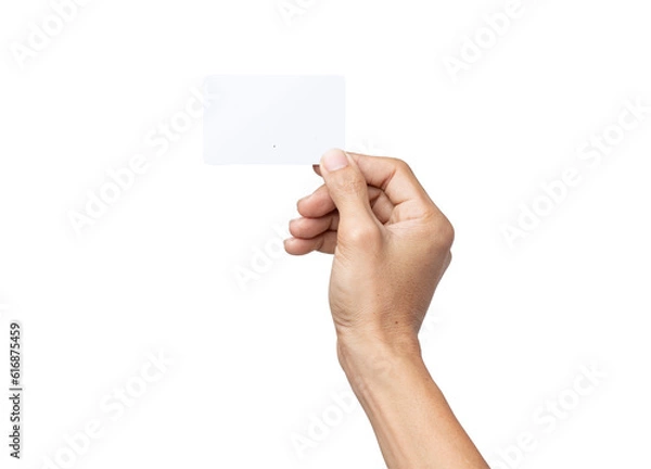 Obraz business man hand holding business card isolated on white background with clipping path
