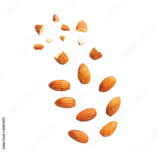 Obraz Top view Almonds isolated on a white background