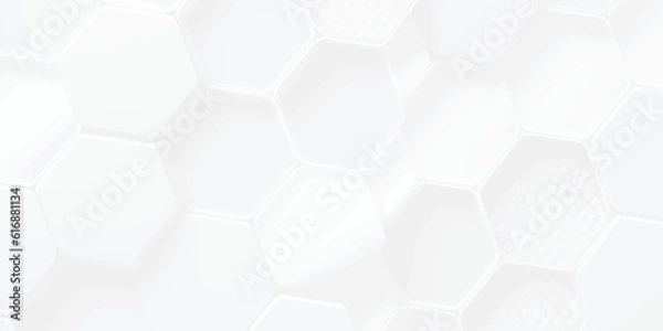 Fototapeta Hexagon Blocks Structure White Vector Abstract Background. Three-Dimensional Science Technologic Hexagonal Pattern Light Conceptual Minimalist. Hexagon white Background.