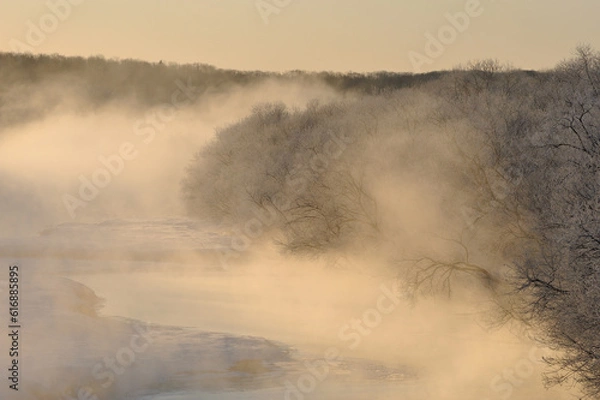 Fototapeta 川から湧き立つけあらし（北海道・鶴居村）
