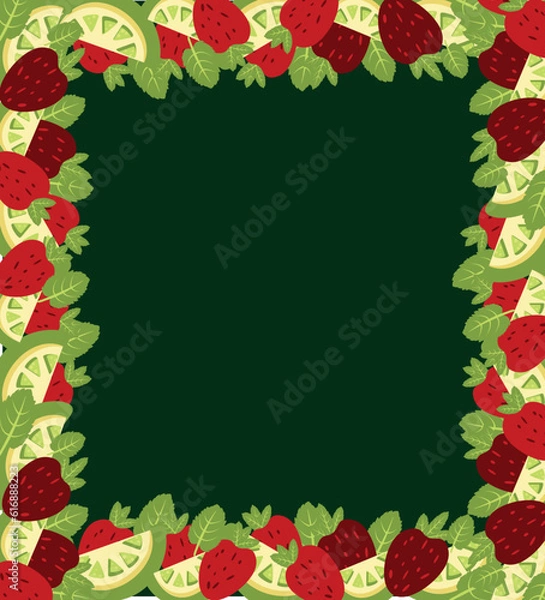 Fototapeta strawberry, lemon, pattern, print, green, frame