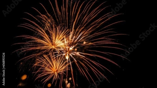 Fototapeta Abstract colored firework background with free space for text. Bright fireworks. Background festive night fireworks in the sky. generative ai