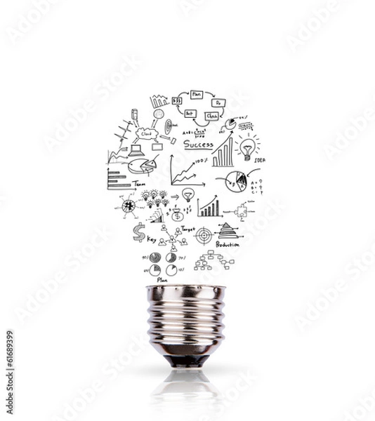 Fototapeta Light bulb with drawing graph inside isolated on white backgroun