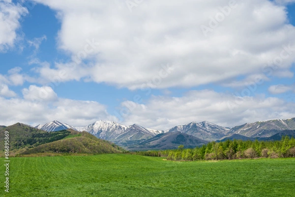 Obraz 清水円山展望台から眺める残雪残る日高山脈の絶景