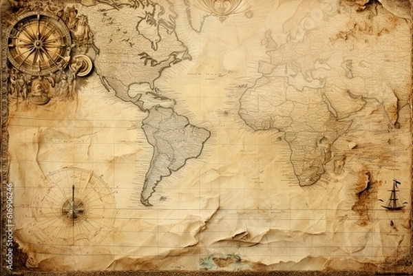 Fototapeta Vintage Map on Aged Paper Background