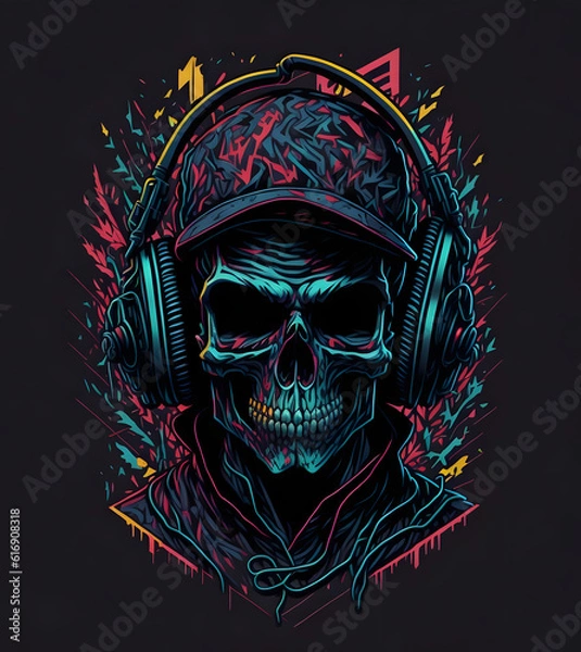 Fototapeta skull with headphones
