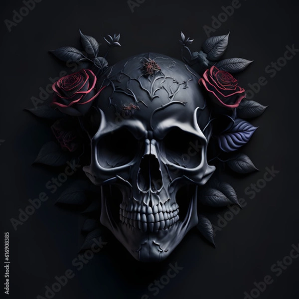 Obraz skull with red rose