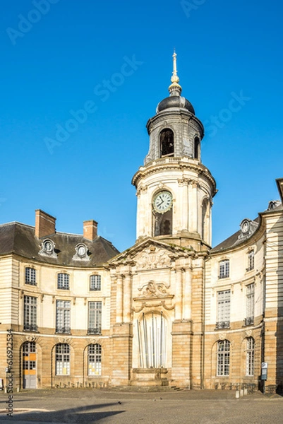 Fototapeta View at the Clock tower in the streets of Rennes in France