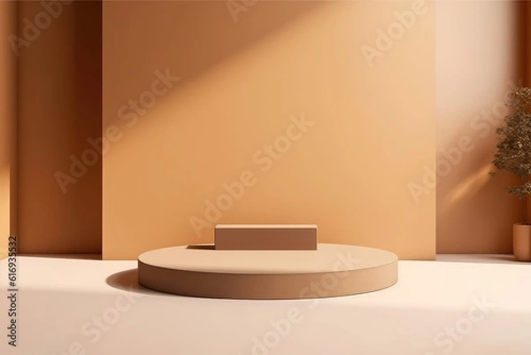 Fototapeta Minimal stage with podium for display products. Generative AI
